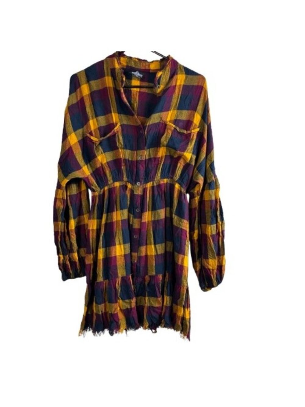 Angie Boho Plaid Mini Dress Sz M Bohemian